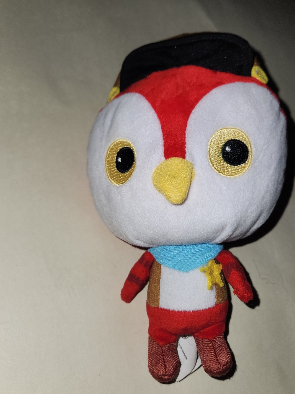 Disney Red and White Owl Plush with Blue Bandana and Yellow Details